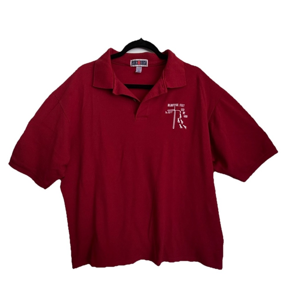 Jerzees 100% Cotton Men's Polo Shirt Red XL Short Sleeve Embroidered Religious
